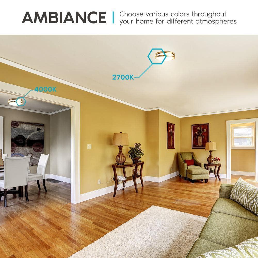 Luxrite 12 Inch LED Flush Mount Ceiling Light 5 Color Selectable Dimmable 14W 1120 Lumens ETL Listed Brushed Brass