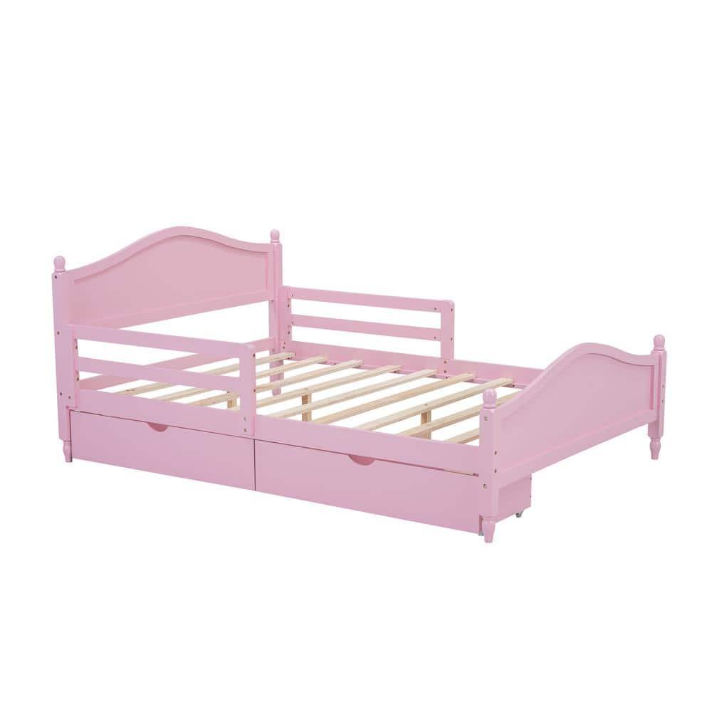 Harper & Bright Designs Kids Full Storage Bed Frame with 2 Drawers and Rails, Wood Platform Beds with Headboard and Footboard, Full Size Bed with Slat Support for Boys Girls,No Box Spring Needed,Pink