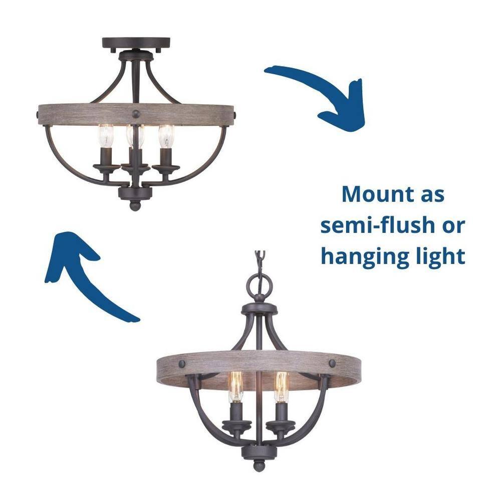 Progress Lighting Gulliver 4-Light Semi-Flush Graphite Ceiling Light, Wood Grained Texture