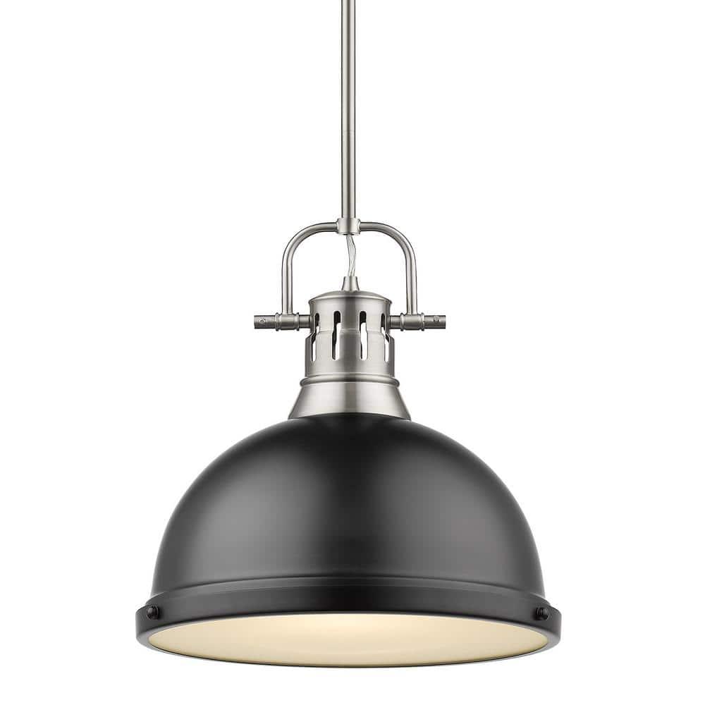 Golden Lighting Duncan 1-Light Large Pendant in Pewter with Matte Black