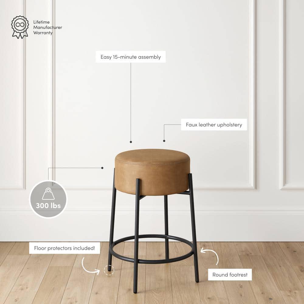 Nathan James Set of 4 Isaac Backless Barstools Brown Faux Leather