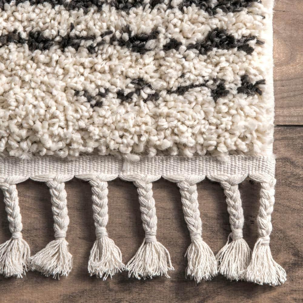 Nuloom Bria Trellis 2x6 Runner Shag Indoor Area Rug for Living Room Bedroom Dining Room Nursery Entryway Hallway, Off White/Charcoal