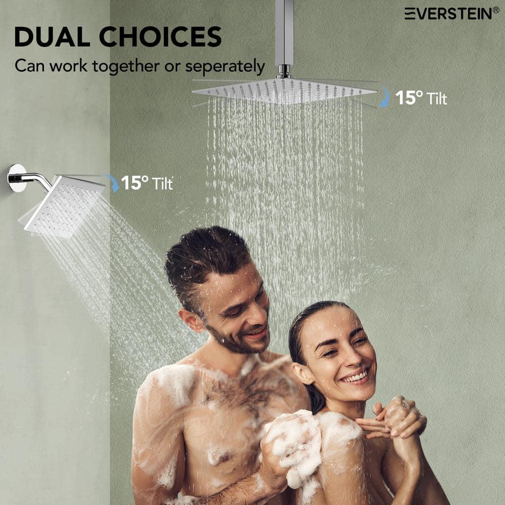 Thermostatic Shower Faucet 12" High-Pressure Dual Showerheads with Rough-In Valve