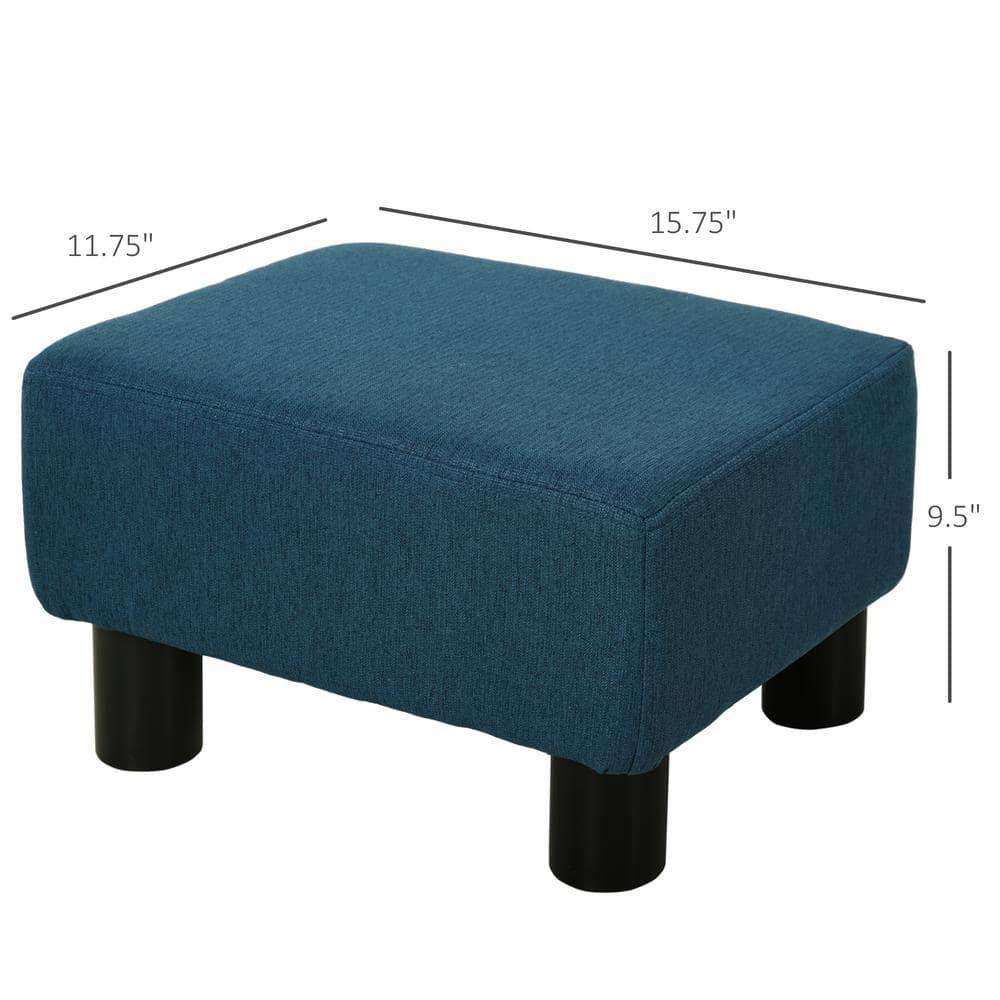 HOMCOM 16” Cube Modern Linen Fabric Pouf Footrest Ottoman - Dark Blue