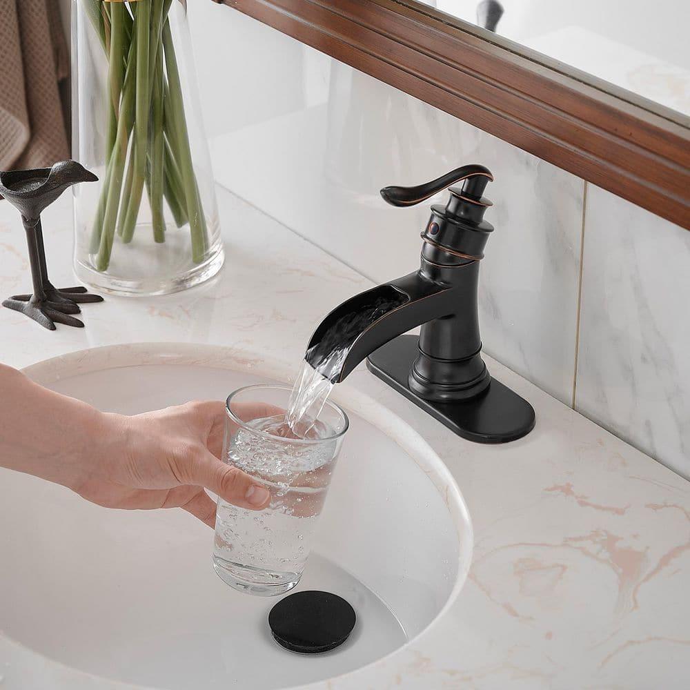 BWE Waterfall Single Hole Single-Handle Low-Arc Bathroom Faucet With Pop-up Drain Assembly