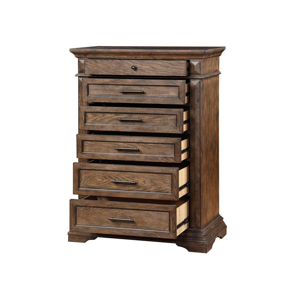New Classic Furniture Mar Vista Solid Wood 6-Drawer Chest in Brushed Walnut