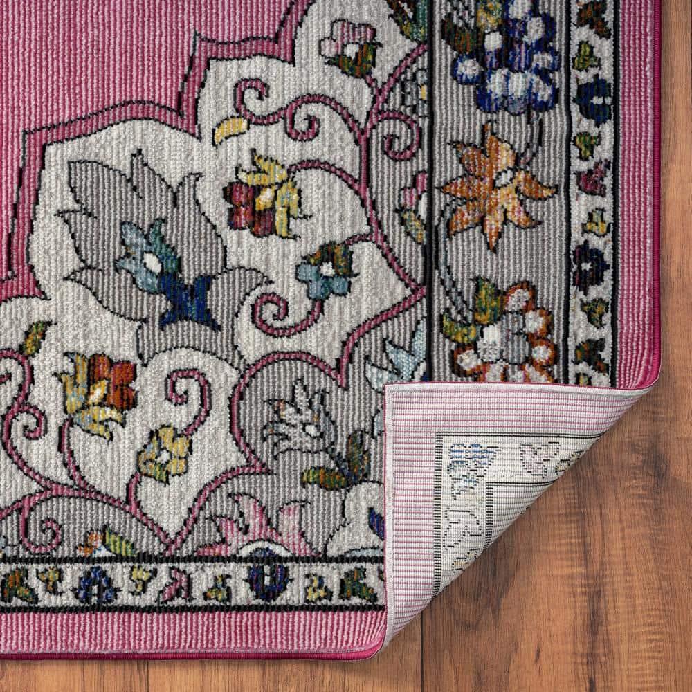LR Home Ada 5' x 7'6" Pink Medallion Durable Indoor Area Rug
