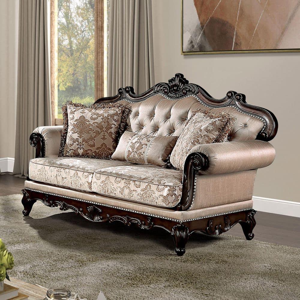 HOMES: Inside + Out Alsace 48.5" Loveseat Traditional Button Tufted Dark Cherry/Light Brown