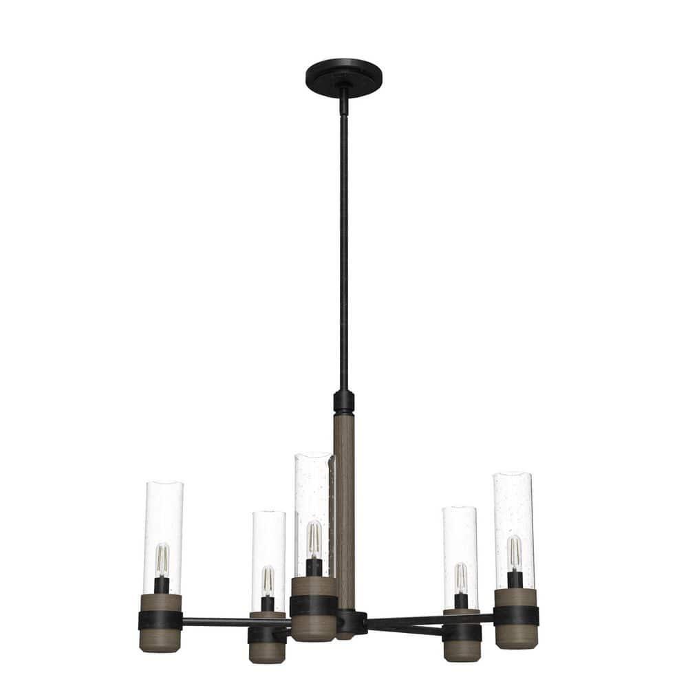 Hunter - River Mill 5-light Rustic Iron, Large Chandelier, Dimmable, Rustic Style, Candle Shaped, for Bedrooms, Kitchens, Dining, Living Rooms - 19474