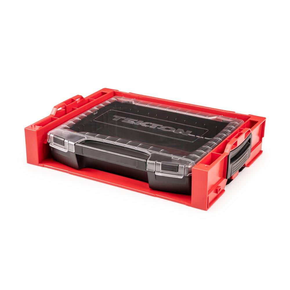Red and Black Plastic Stacking Tool Box with Clear Lid