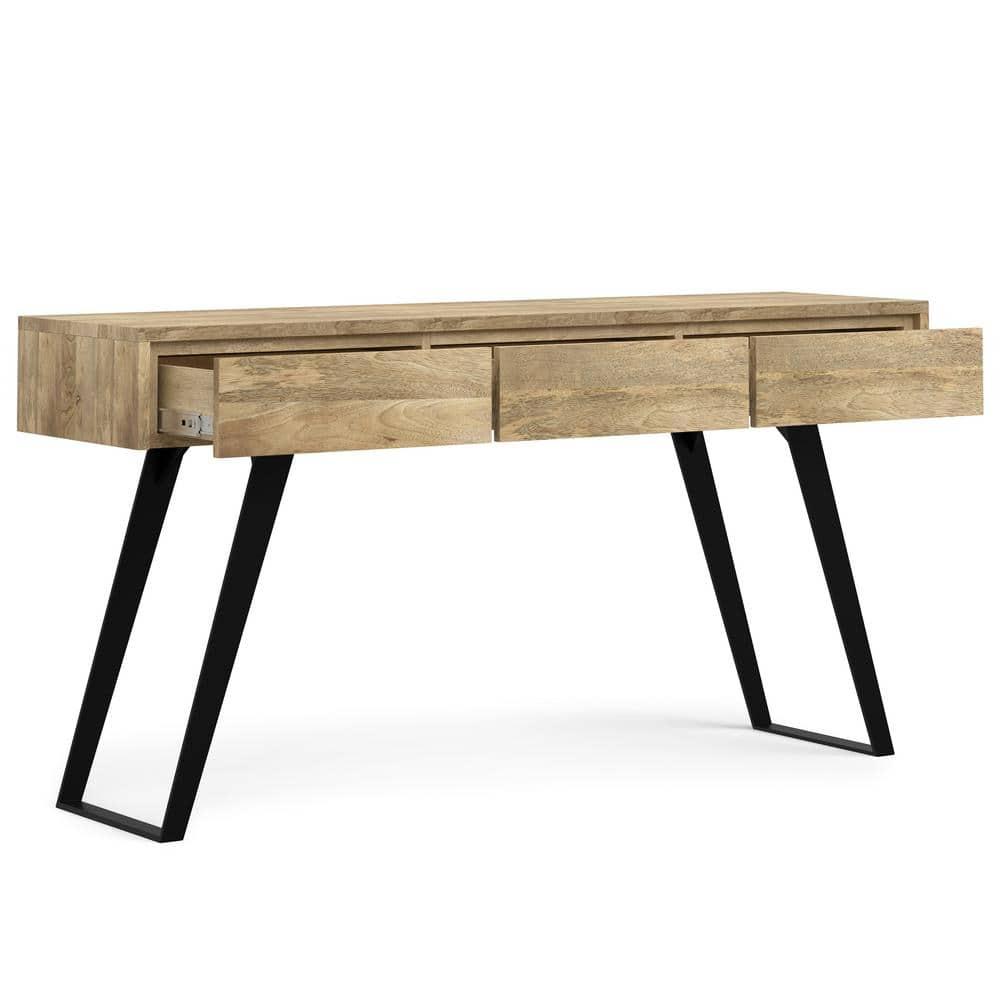 Lowry 60"W Solid Wood Modern Industrial Storage Console Table with 3 Storage Drawers and Metal Legs