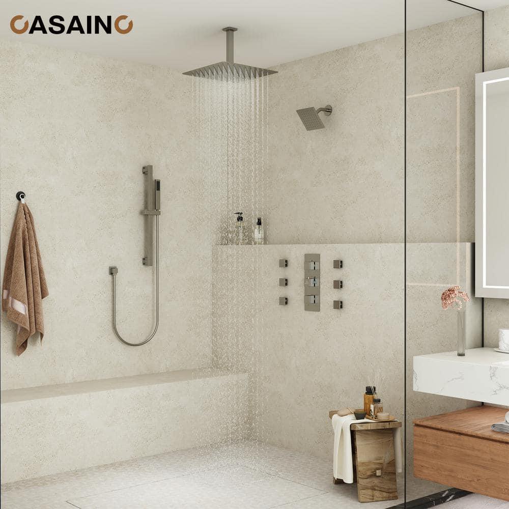 Rainfall Symphony 16inch Dual Shower Head Rainfall Thermostatic Shower System with 16-inch Slide Bar and Body spray