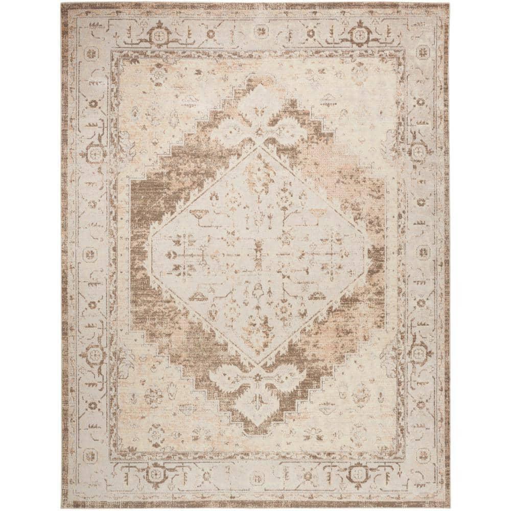Haydel Oriental Machine Washable Power Loom Polyester Area Rug in Beige