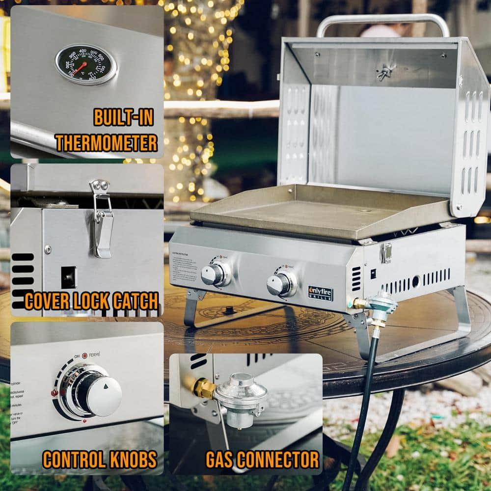 Onlyfire 2-Burner Stainless Steel Propane Gas Griddle with Lid