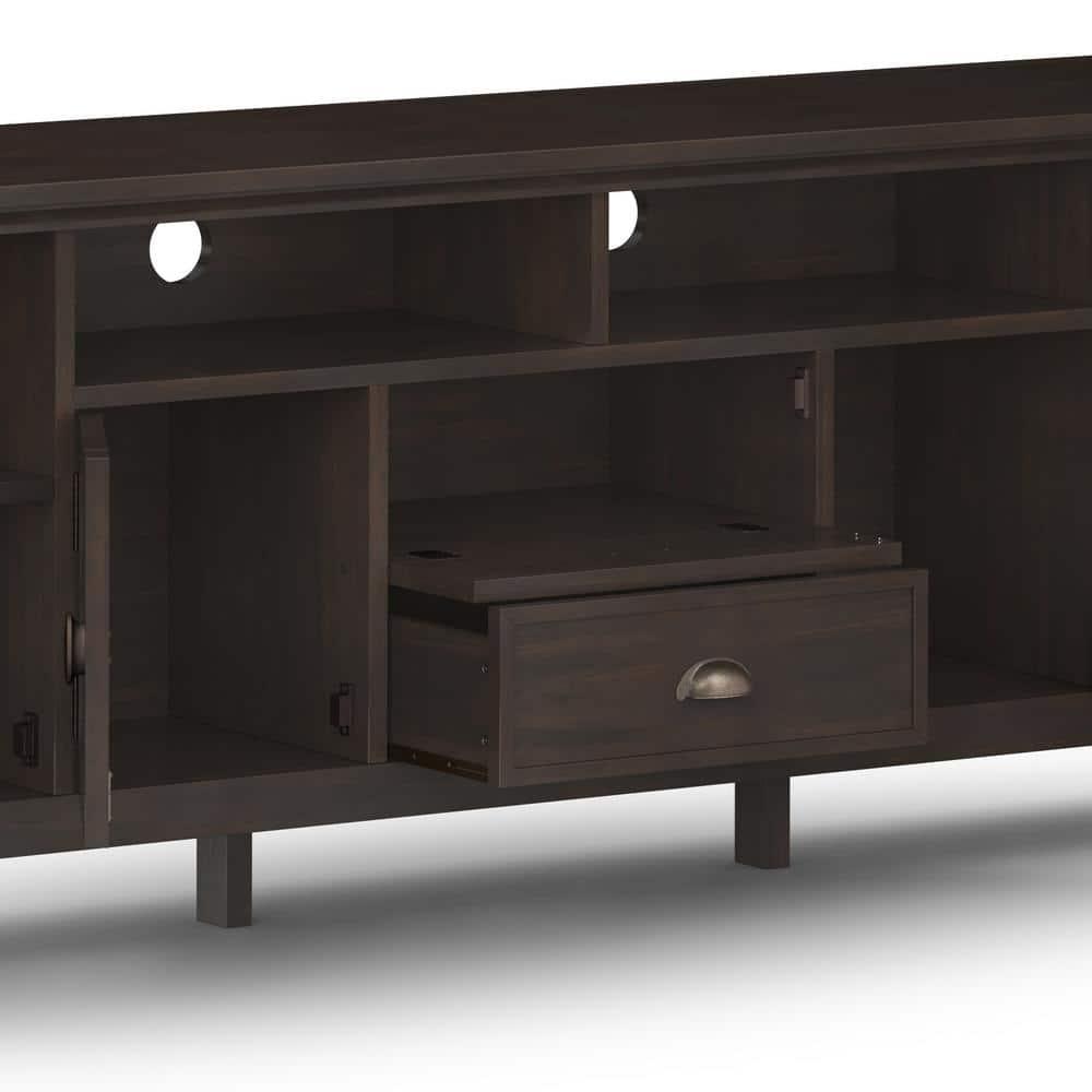 Simpli Home Redmond Wood 72" Transitional TV Media Stand in Brunette Brown For TVs up to 80"