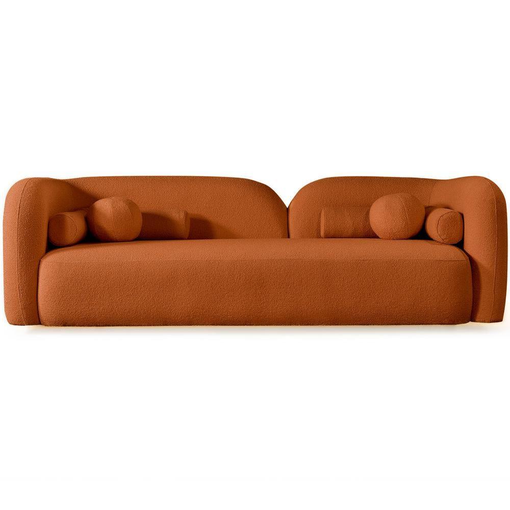 Pemberly Row Luxury Modern Orange Boucle Fabric Curvy Arm Couch