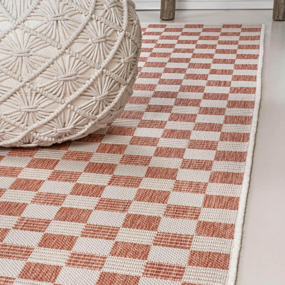 Aimee Traditional Cottage Checkerboard Salmon/Cream 3 ft. x 5 ft. Indoor/Outdoor Area Rug