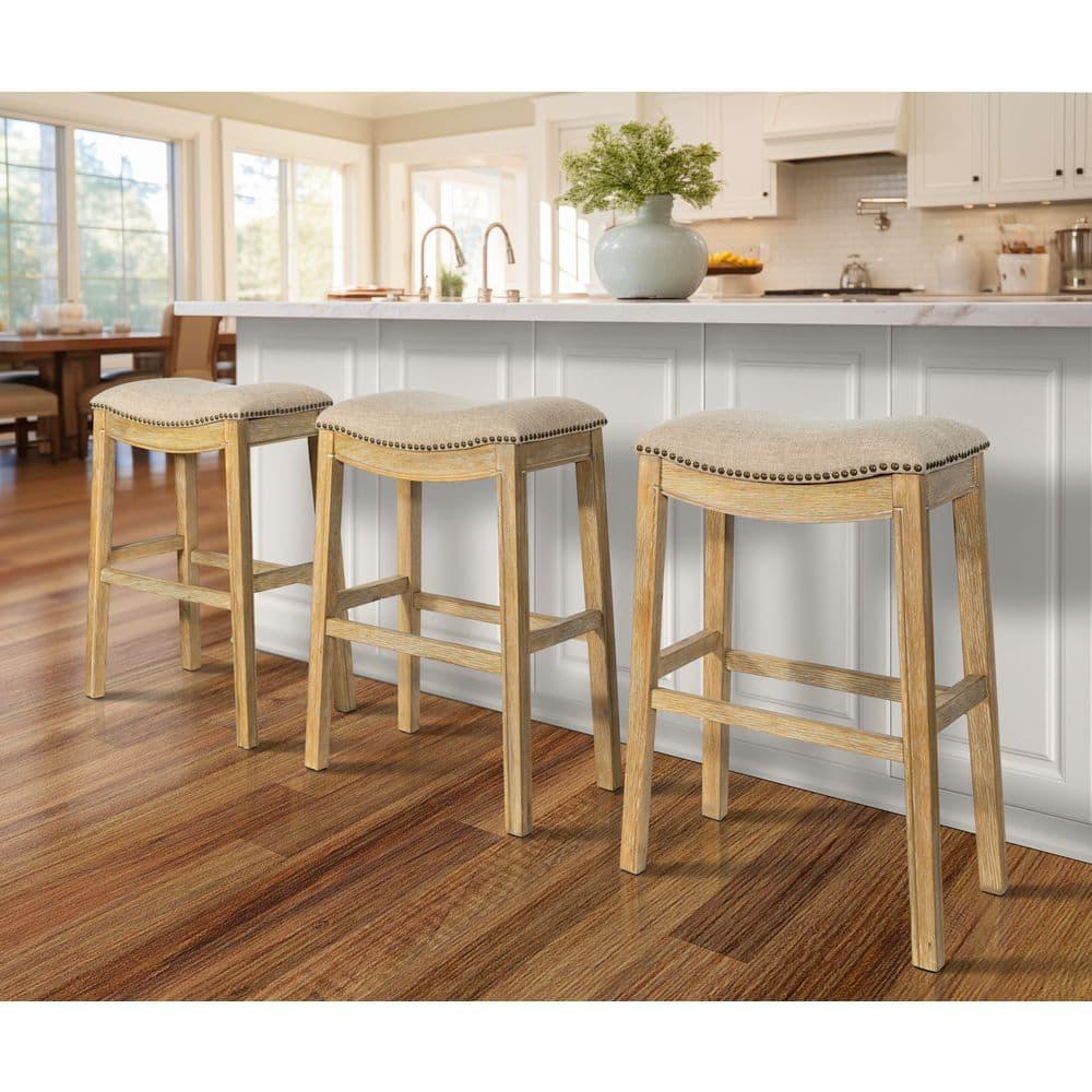 New Ridge Home Goods 31" Saddle Bar-Height Stool Natural