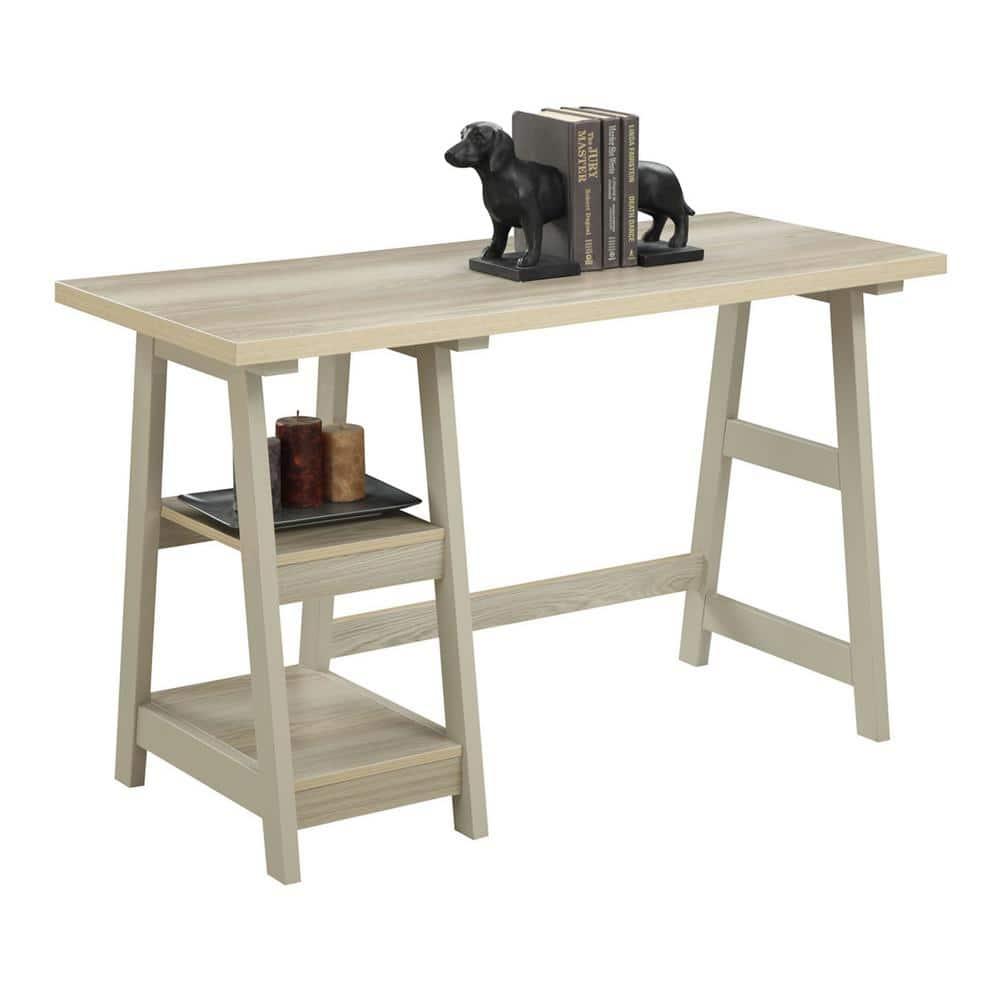Convenience Concepts Designs2Go 29.25" Tall Trestle Desk with Shelves, Weathered White
