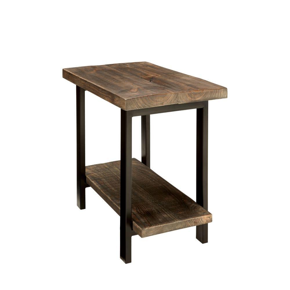 Pomona Solid Wood and Metal End Table with Shelf - Alaterre Furniture: Rustic Design, Fixed Shelf, Rectangle Shape
