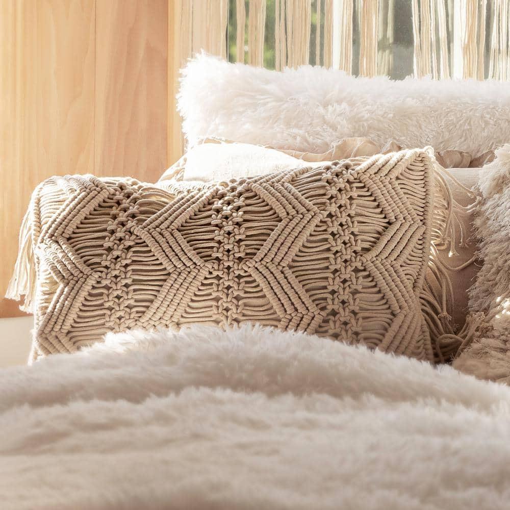 13"x20" Oversize Studio Chevron Macrame Lumbar Throw Pillow Cover with Fringes Neutral - Lush Décor: Cotton Weave, Zipper Closure