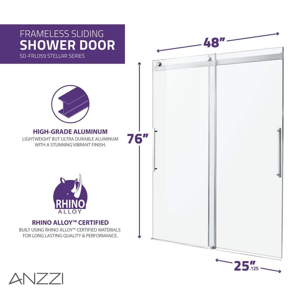 Stellar 48" W x 76" H Double Sliding Frameless Shower Door