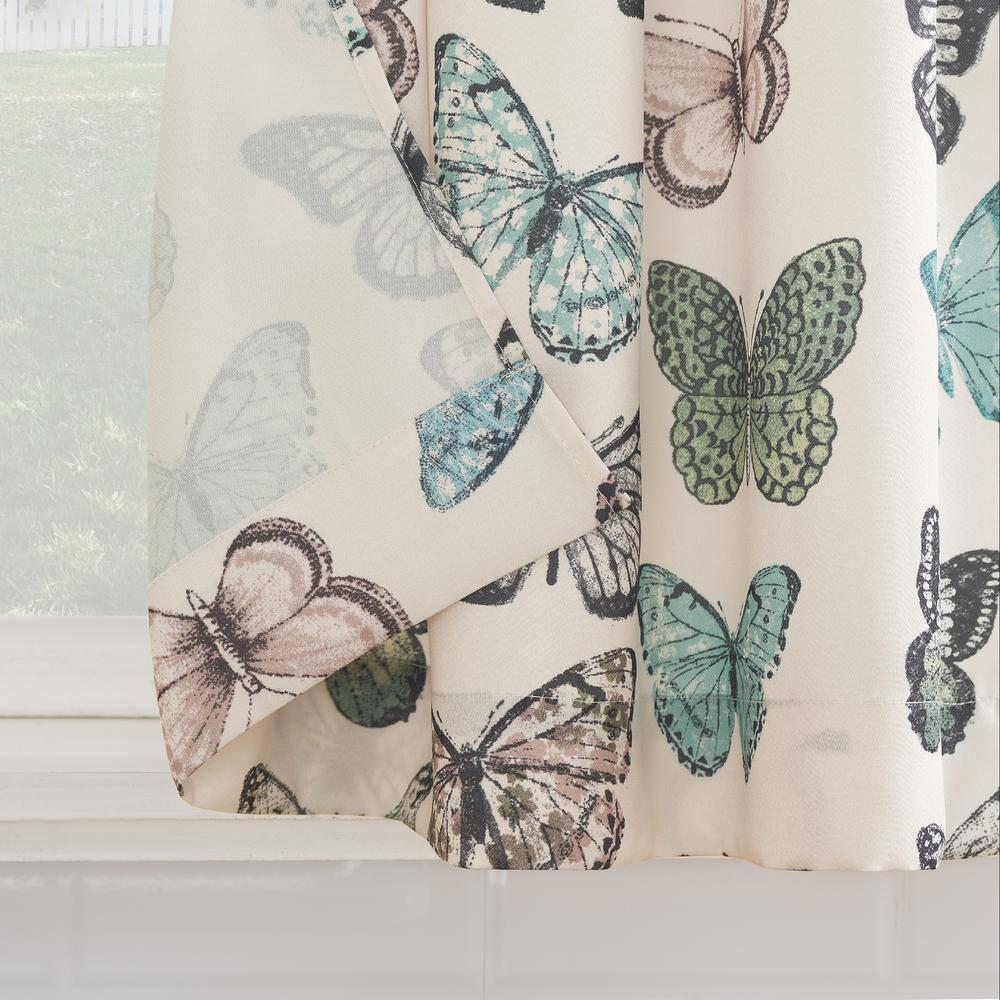 2pc 56"x24" No. 918 Sheer Magdalena Butterfly Print Rod Pocket Kitchen Curtain Tier Pair: Polyester, Machine Washable