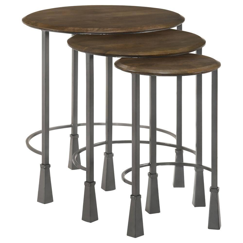 Coaster Deja 3-Piece Round Wood Top Nesting Table in Gunmetal/Natural