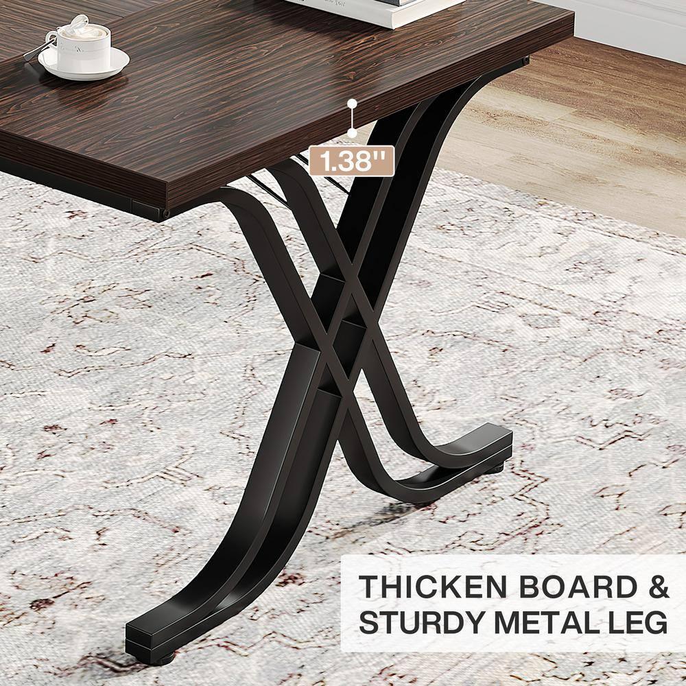 Tribesigns 63 Inch Executive Desk, Large Office Computer Desk with Thick Wooden Tabletop and Metal Frame, Modern Simple Workstation Writing Table Study Desk for Home Office, Walnut Brown