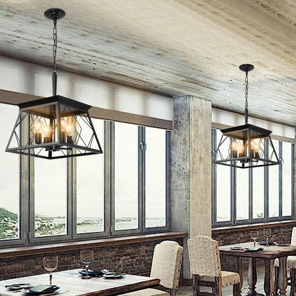 4-Light Farmhouse Chandelier Pendant Vintage Antique Light Fixture for Kitchen Dining Room Living Room in Black
