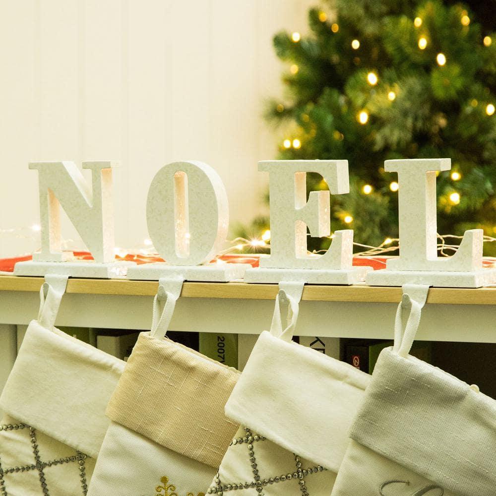 White Iron and MDF Noel Christmas Stocking Holders