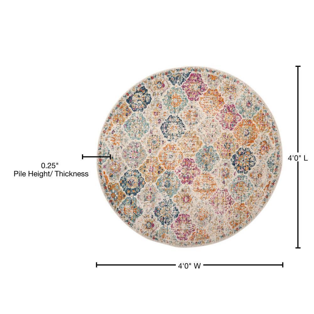 Madison MAD611 Power Loomed Indoor Area Rug - Cream/Multi - 4' Round - Safavieh