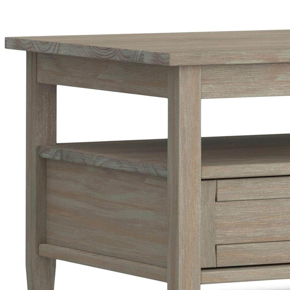Simpli Home Warm Shaker 48"W Solid Wood Coffee Table with Two Storage Drawers and Open Shelf