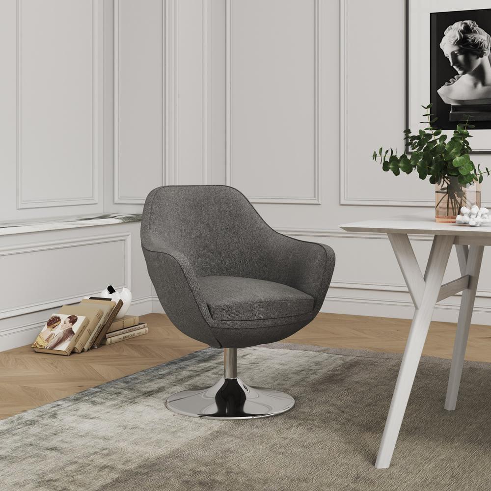 Caisson Twill Swivel Accent Chair Gray - Manhattan Comfort: Polished Chrome Base, Removable Cushion