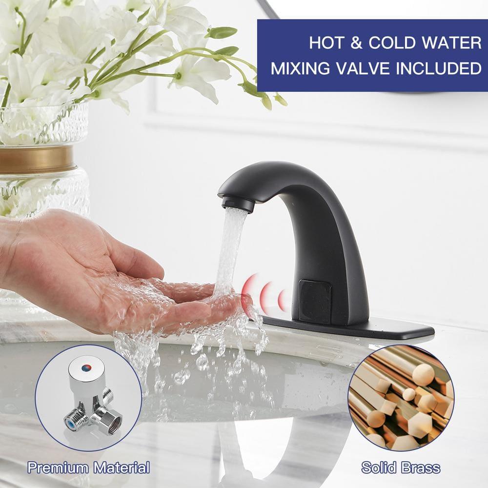 BWE DC Powered Commercial Touchless Single Hole Bathroom Faucet With Deck Plate & Pop Up Drain