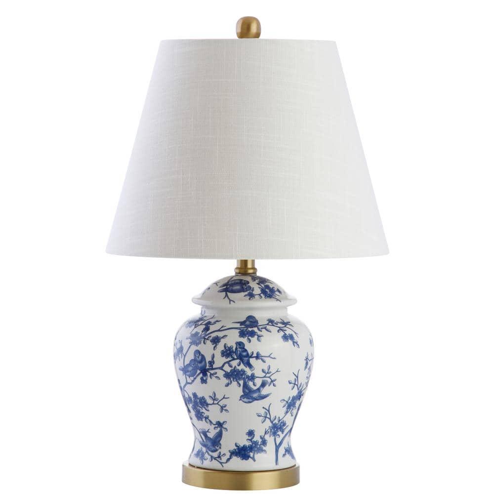 JONATHAN Y Penelope 22" French Country Cottage Ceramic/Iron Chinoiserie Ginger Jar LED Table Lamp, Navy/White