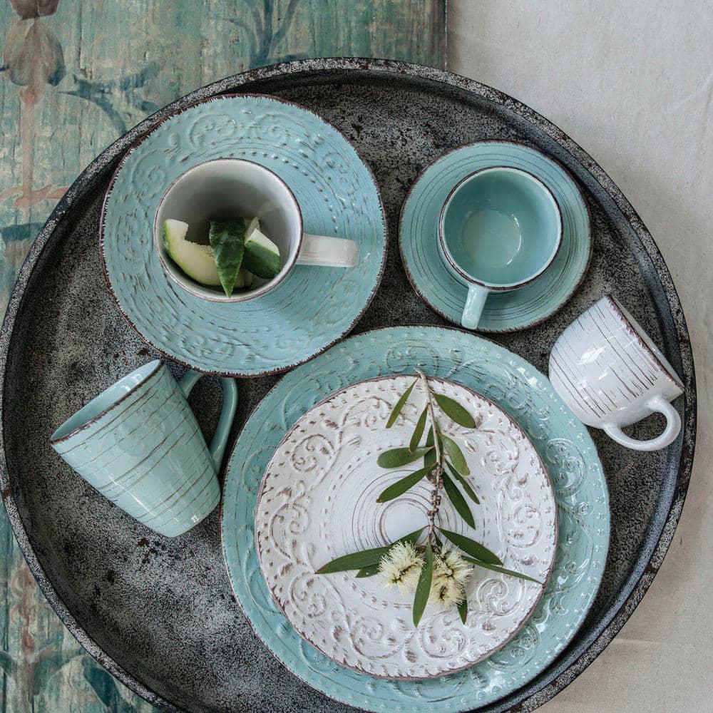 A&B Home Lot of 2 Rustic Fare Serving Bowl 10"x3" Aqua Blue