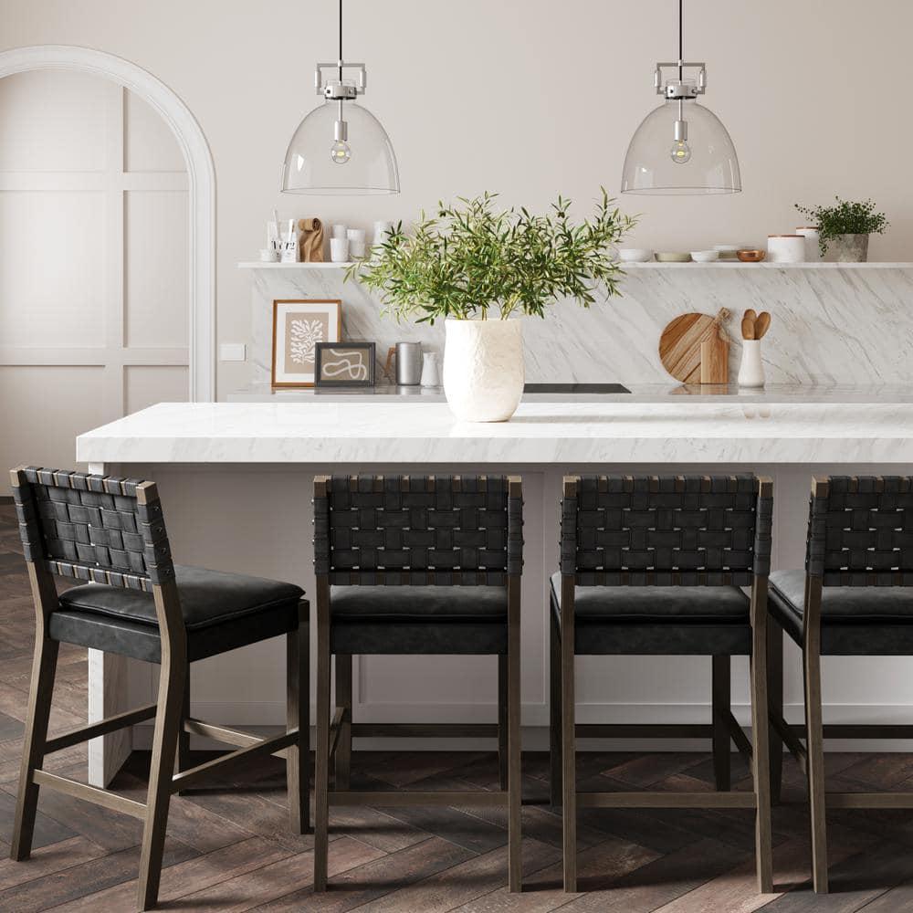 Nathan James Set of 4 Cohen Faux Leather Counter Height Barstool Black