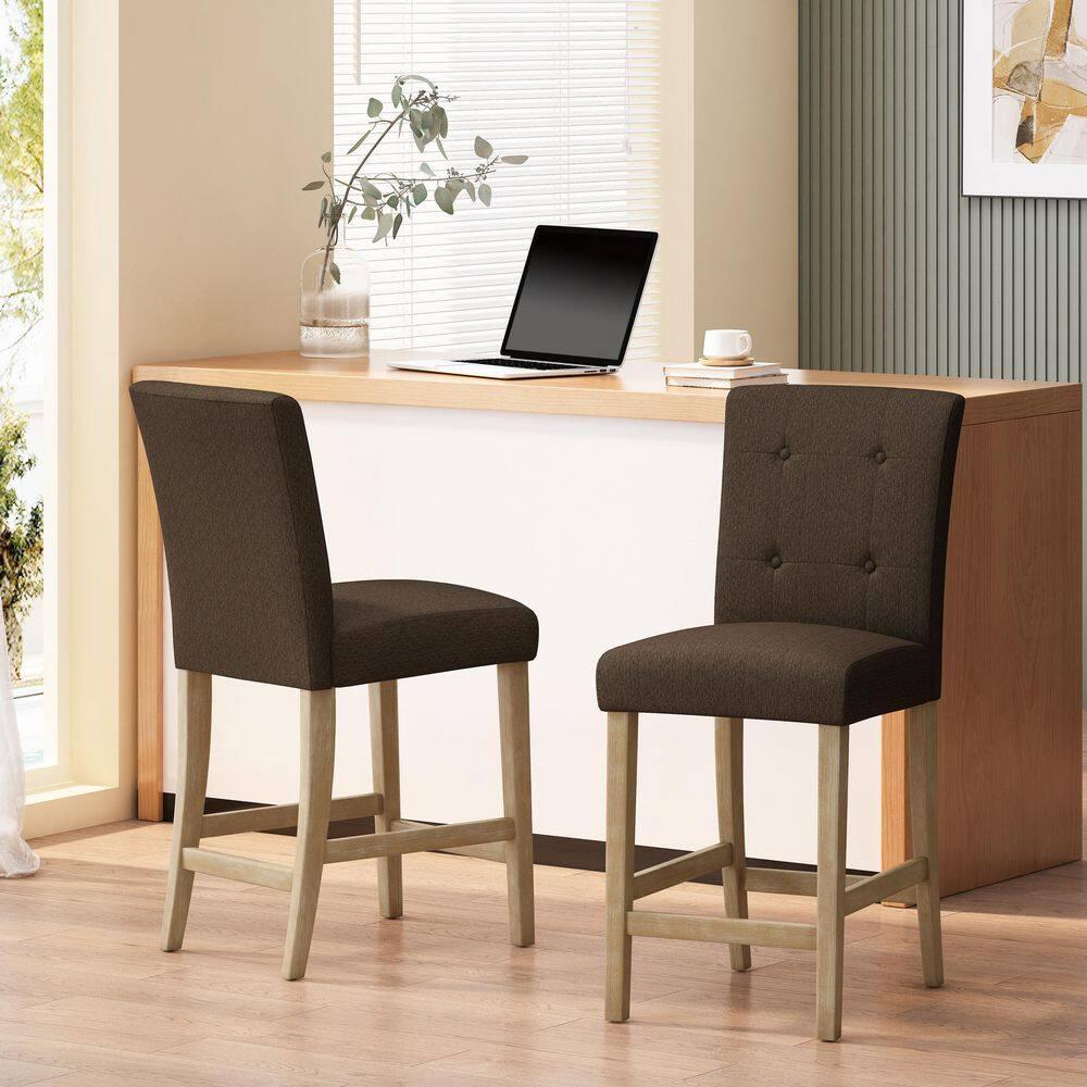 Noble House Darke Fabric Button Tufted Counter Stools, Set of 2, Brown and Weathered Brown