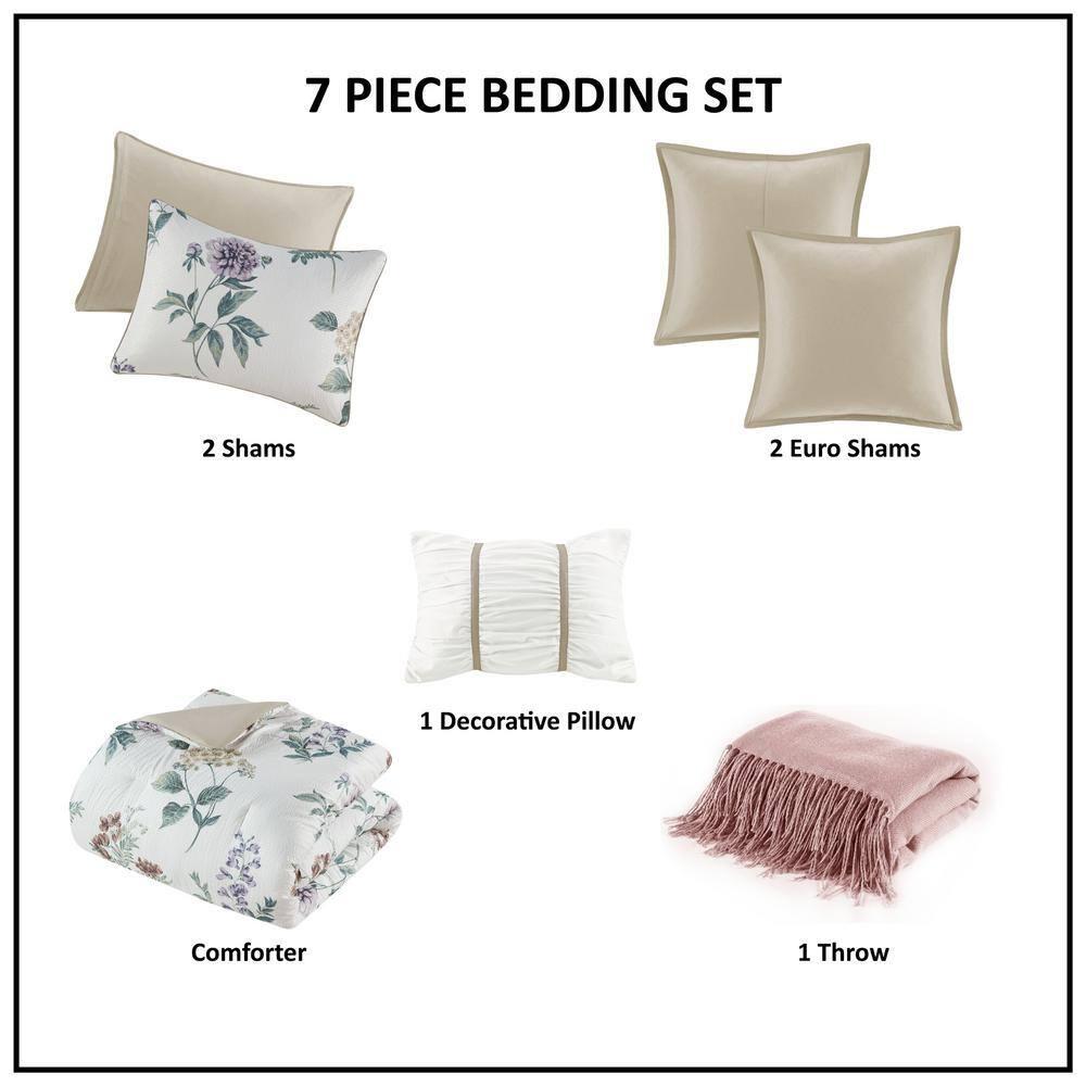 Zennia 7 Piece Seersucker Floral Comforter Set with Throw Blanket