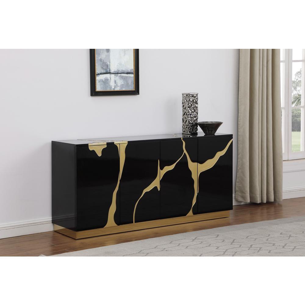 Sanford Black High Gloss Wood with Gold Accent Modern TV Stand