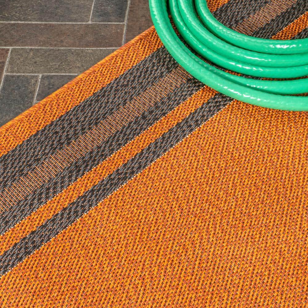 3' x 5' James Modern Border Stripe Indoor/Outdoor Area Rug, Orange/Dark Gray - JONATHAN Y