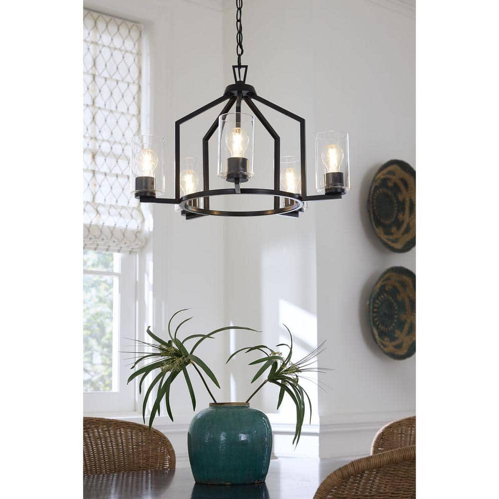 Progress Lighting Goodwin 5-Light Chandelier, Matte Black, Clear Glass Shades