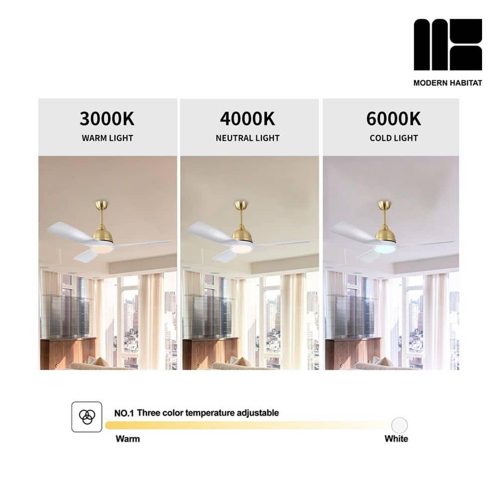 54" Modern Ceiling Fan with 3 Solid Wood Blades, 6 Speeds, Remote Control, 3 Color Dimmable LED Light, Intelligent Control Ceiling Fan