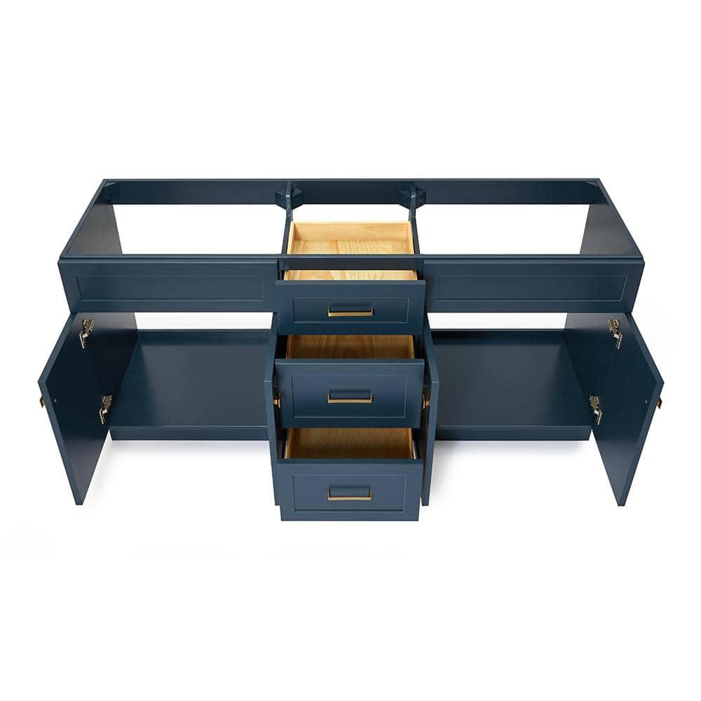 Ariel Hamlet 72 In. Double Sink Base Cabinet In Midnight Blue