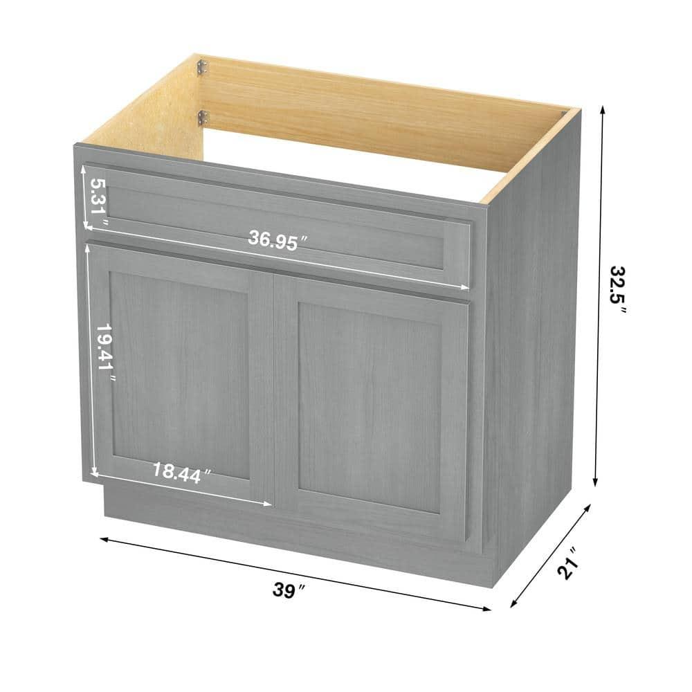 Vanity Art 39 Inch Double Shutter Door Bathroom Vanity Base Cabinet with Soft Closing Shaker Drawer, Strudy Floor Mount Storage Cabinet Organizer for Bedroom, Living Room, Kitchen, VA4039-S