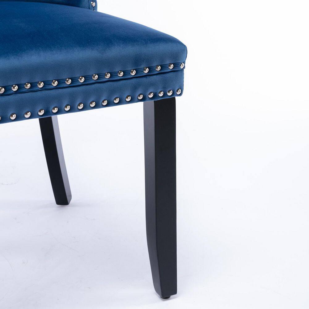 Velvet Upholstered Dining Chairs Set of 2, Wingback Dining Room Chairs with Ring Pull, Nailhead Trim and Tufted Button Back, Luxury Dining Chairs for Living Room Kitchen, (Blue)
