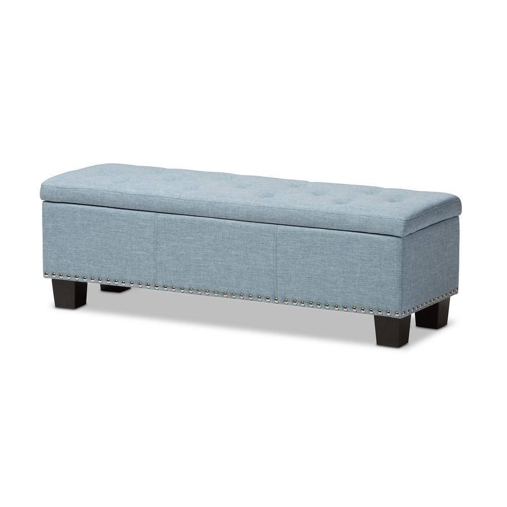 Hannah Modern and Contemporary Fabric Upholstered Button - Tufting Storage Ottoman Bench - Light Blue - Baxton Studio