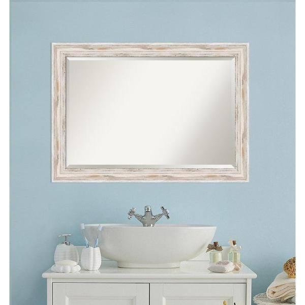 Amanti Art Alexandria White Wash Beveled Wood Wall Mirror 29.25 x 41.25 in.