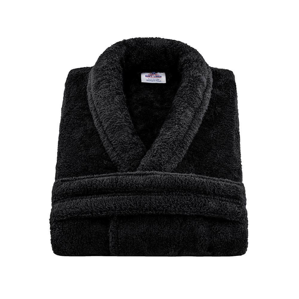 American Soft Linen Warm Fleece Bathrobe, Mens and Womens Robes, 1 Piece Shawl Collar Adult Matching Couple Robes for your Bathroom, Xlarge, Black